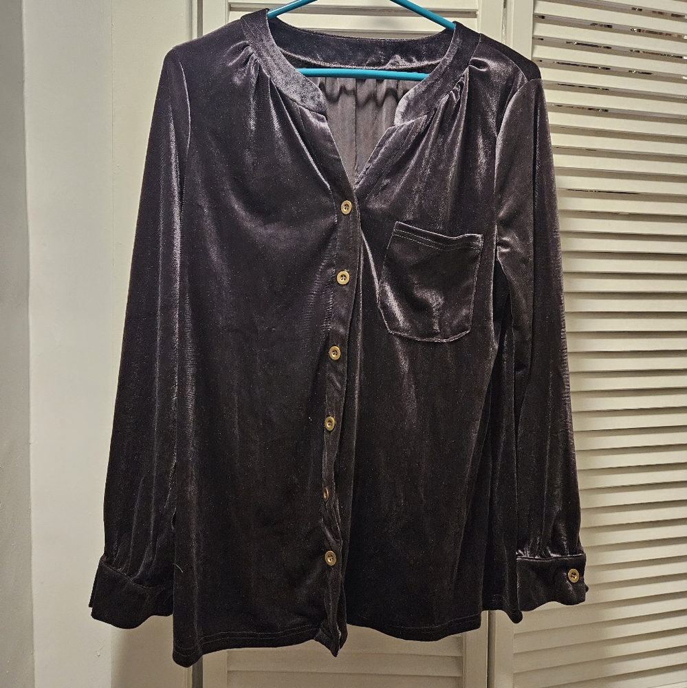 Grey velvety button down shirt